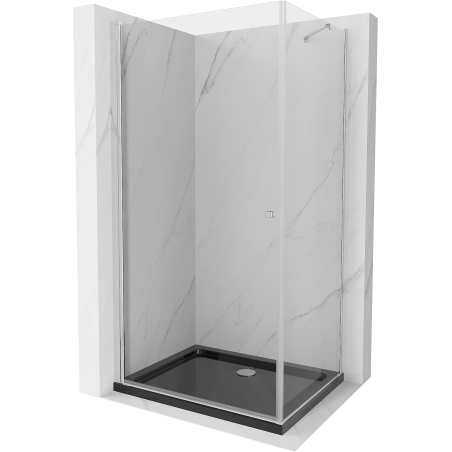 Mexen Pretoria hinged shower cubicle 70 x 90 cm, transparent, Chrome + shower tray Flat, Black - 852-070-090-01-00-4070
