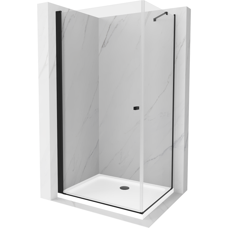 Mexen Pretoria hinged shower cubicle 80 x 70 cm, transparent, Black + shower tray Flat - 852-080-070-70-00-4010B