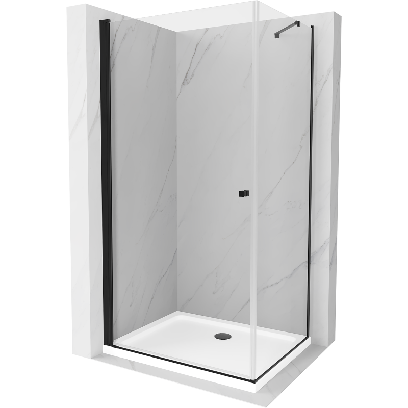 Mexen Pretoria hinged shower cubicle 100 x 100 cm, transparent, Black + shower tray Flat - 852-100-100-70-00-4010B
