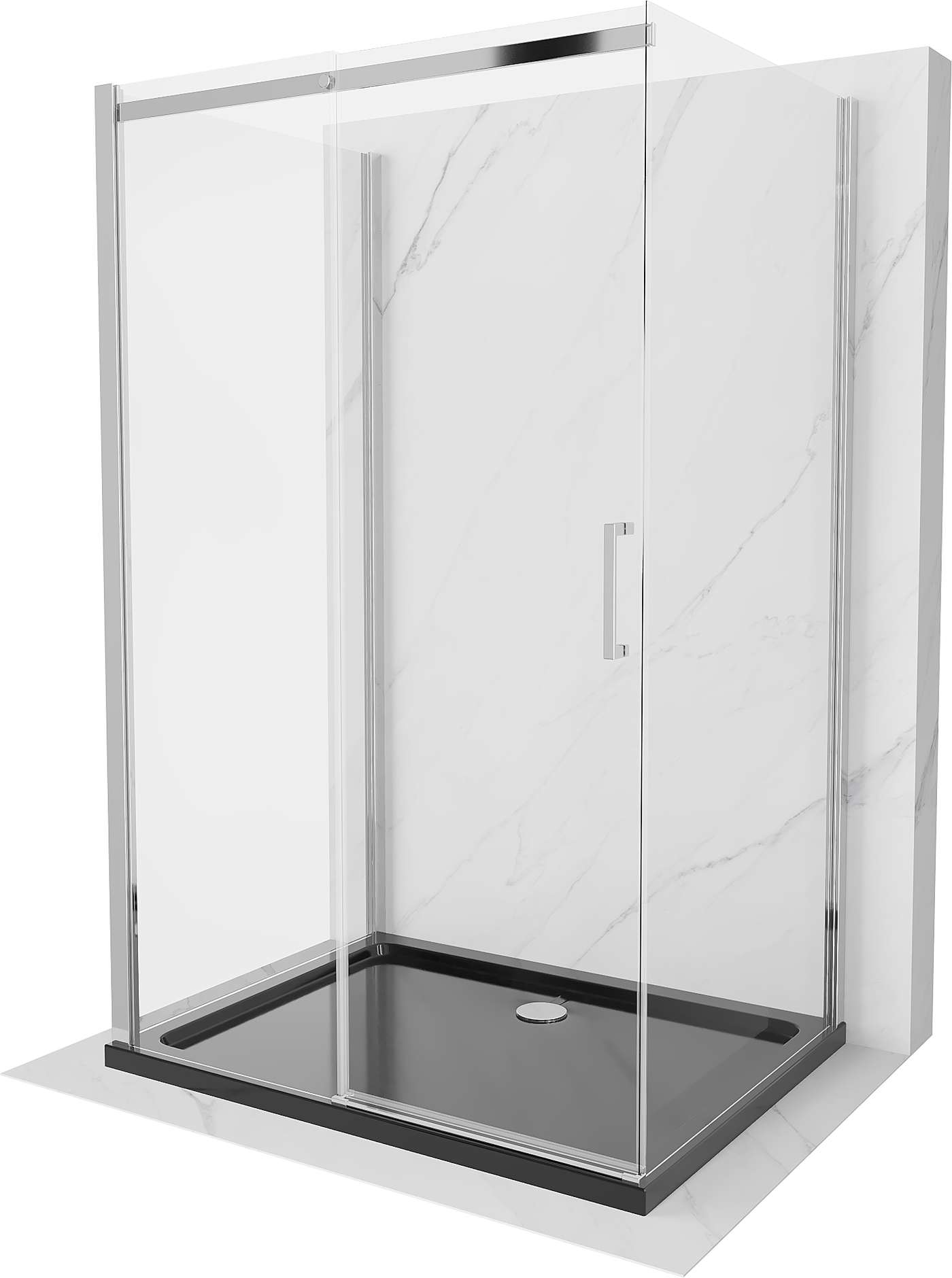 Mexen Omega extendable 3-walled shower cubicle 130 x 90 cm, transparent, Chrome + shower tray Flat - 825-130-090-01-00-3s-4070
