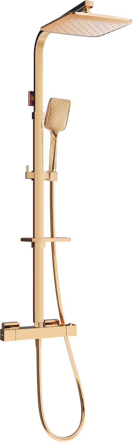 Mexen CQ62 surface-mounted shower set with a rainmaker and thermostatic mixer tap, Rose gold - 772506295-60