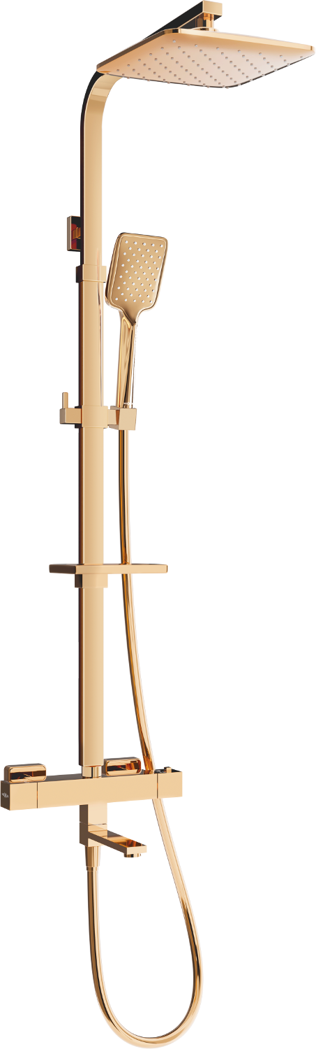 Mexen CQ62 bath and shower set with a rainmaker and thermostatic mixer tap, Rose gold - 779106295-60