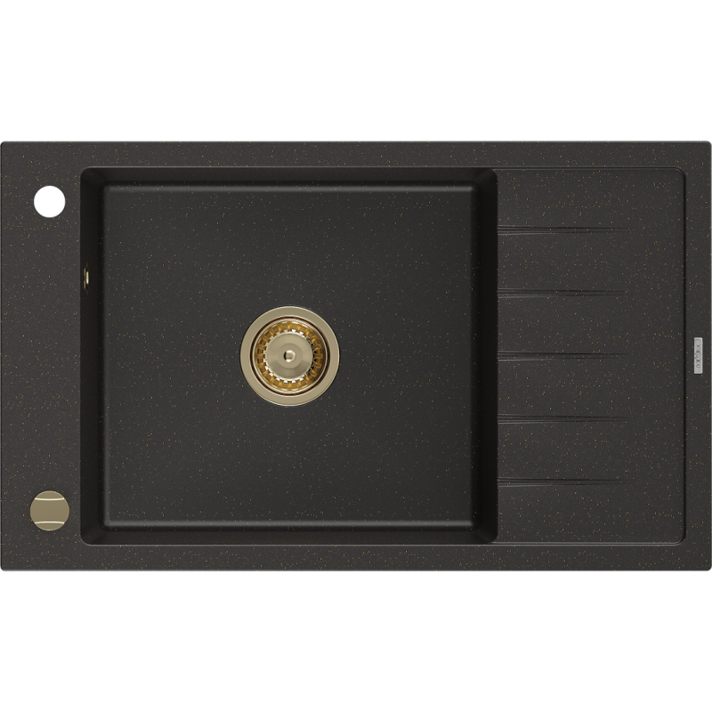 Mexen Elias 1-compartment granite sink with a drip tray 795 x 480 mm, Black/Gold metallic, siphon Gold - 6511791005-75-G