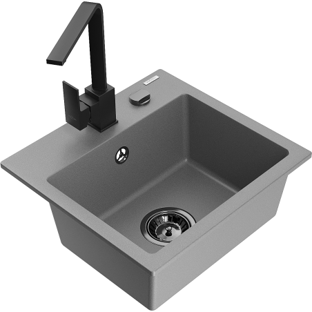 Mexen Milo 1-compartment granite sink with a kitchen mixer tap Rita, Grey - 6505-71-670300-70-B