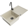 Mexen Leo 1-compartment granite sink with a drip tray and kitchen mixer tap Telma, Beige - 6501-69-670200-70