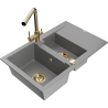 Mexen Gaspar 1.5-compartment granite sink with a drip tray and kitchen mixer tap Duero, Grey - 6507-71-671600-50