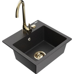 Mexen Milo 1-compartment granite sink with a kitchen mixer tap Telma, spotted black - 6505-76-670200-50