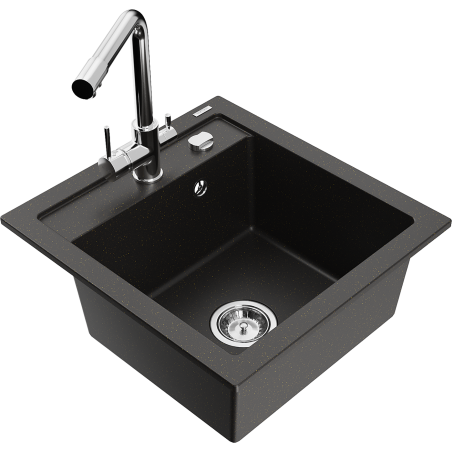 Mexen Vito 1-compartment granite sink with a kitchen mixer tap Duero, Black/Gold metallic - 6503-75-671600-00