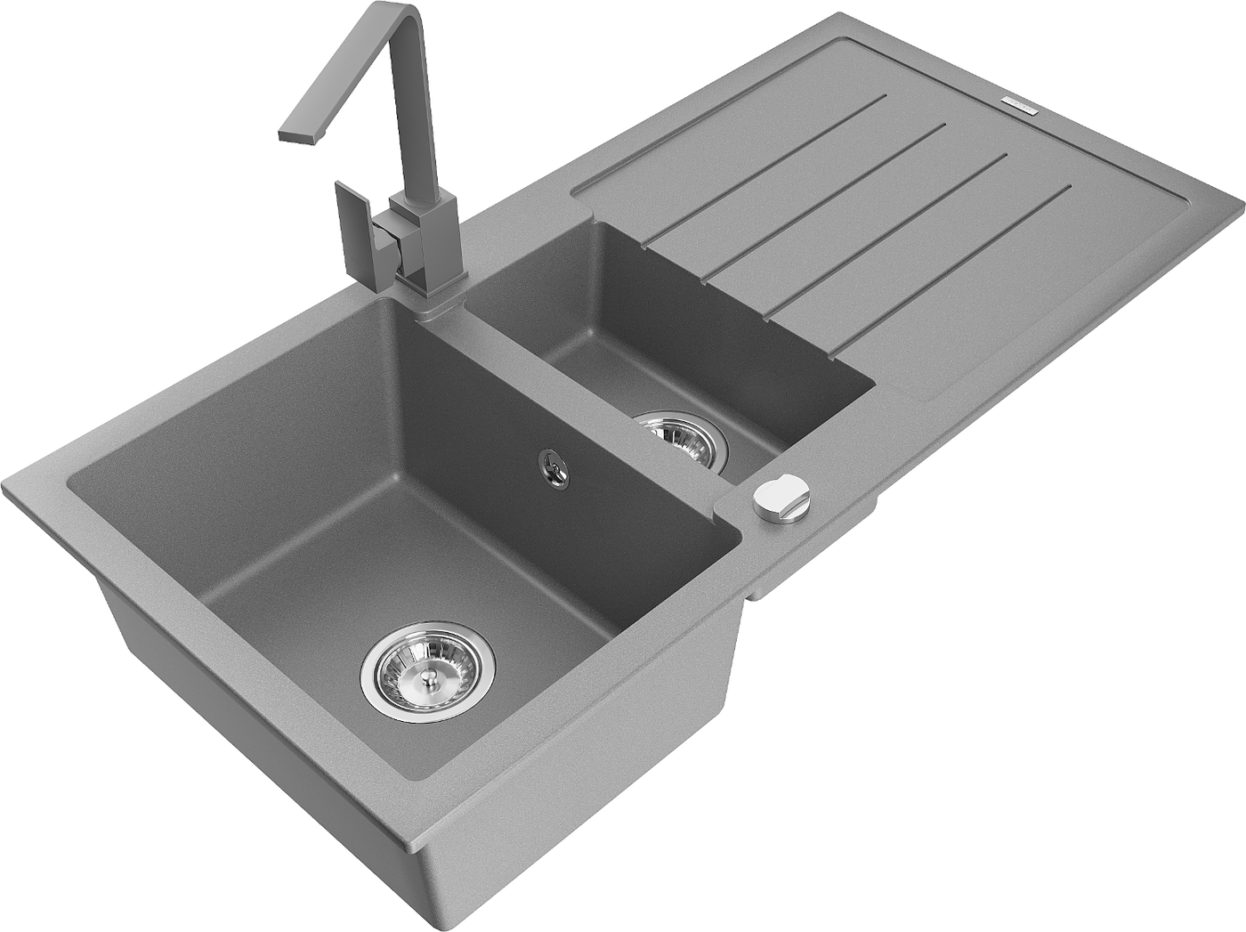 Mexen Andres 1.5-compartment granite sink with a drip tray and kitchen mixer tap Rita, Grey - 6515-71-670300-71