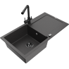 Mexen Leo 1-compartment granite sink with a drip tray and kitchen mixer tap Duero, spotted black - 6501-76-671600-70-B