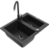 Mexen Carlos 1,5-compartment granite sink with a kitchen mixer tap Telma, Black/Silver metallic - 6518-73-670200-70-B