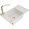 Mexen Elias 1-compartment granite sink with a drip tray and kitchen mixer tap Duero, White - 6511-20-671600-50