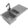 Mexen Andres 1.5-compartment granite sink with a drip tray and kitchen mixer tap Duero, Grey - 6515-71-671600-70