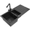 Mexen Andres 1.5-compartment granite sink with a drip tray and kitchen mixer tap Duero, Black/Silver - 6515-73-671600-70-B
