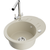 Mexen Kevin 1-compartment granite sink with a drip tray and kitchen mixer tap Duero, Beige - 6517-69-671600-00