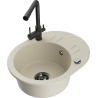 Mexen Kevin 1-compartment granite sink with a drip tray and kitchen mixer tap Duero, Beige - 6517-69-671600-70