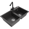 Mexen Tomas 2-compartment granite sink with a kitchen mixer tap Duero, spotted black - 6516-76-671600-70